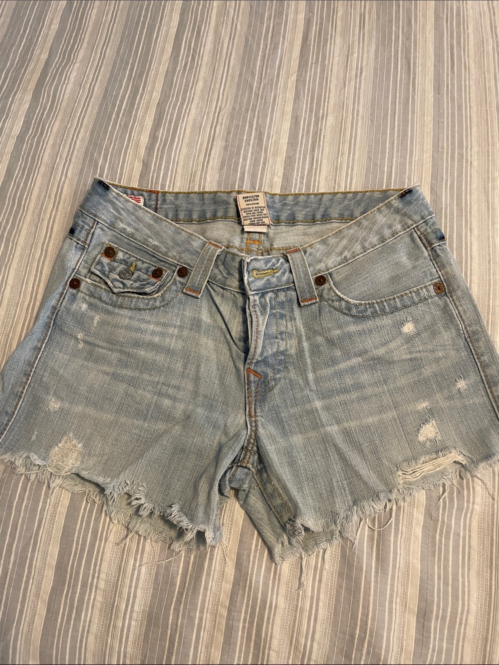 True Religion Light Blue Distressed Denim Cutoff Shorts